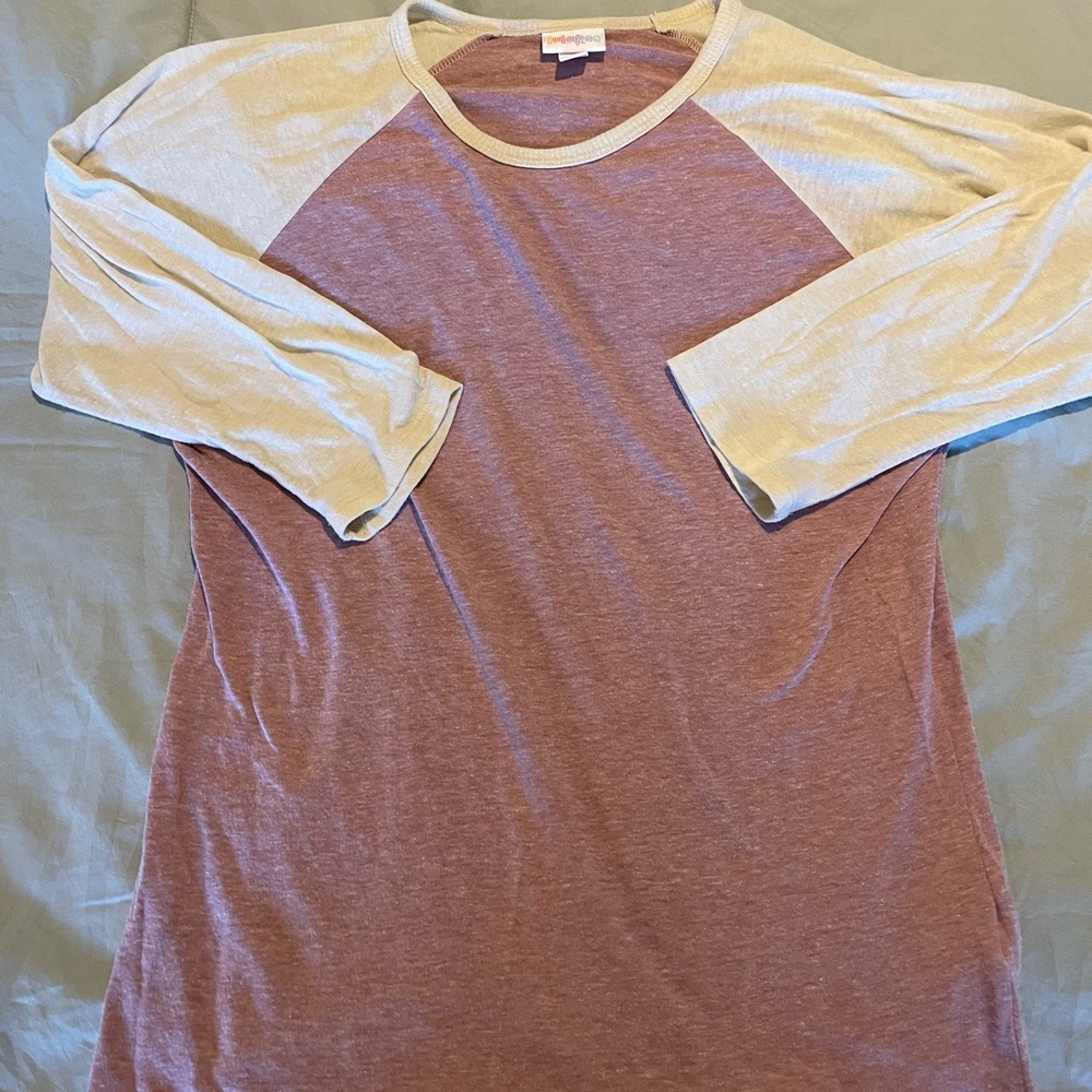 LuLaRoe Men's Long Sleeve Shirt - Maroon and Beige